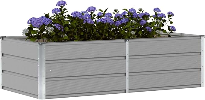 Steel Raised Planter Box 62.99 x 31.50 x 17.72 in Light Grey Large Outdoor Elevated Garden Bed for Patio Balcony Deck