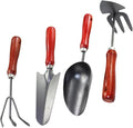 4pcs Small Garden Tool Set – Mini Painted Steel Plant Trowel Narrow Shovel 3-Prong Cultivator Dual-use Hoe with Soil Scoop – Handheld Gardening Tools for Flower Pots