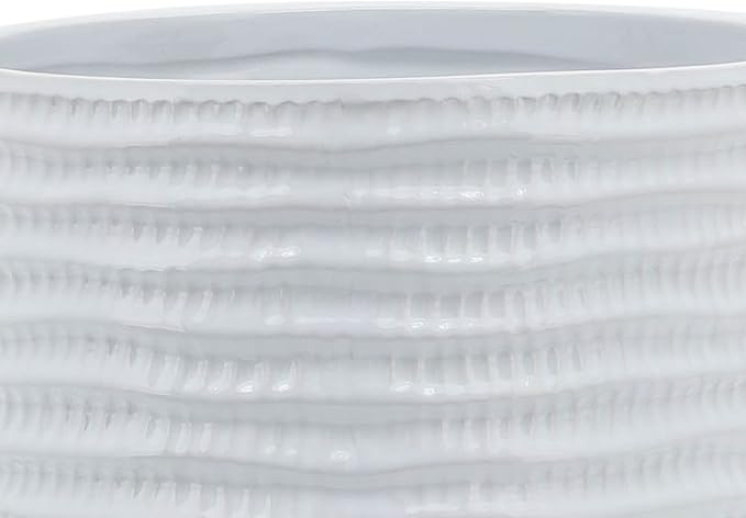 8 Textured Planter W Stand White