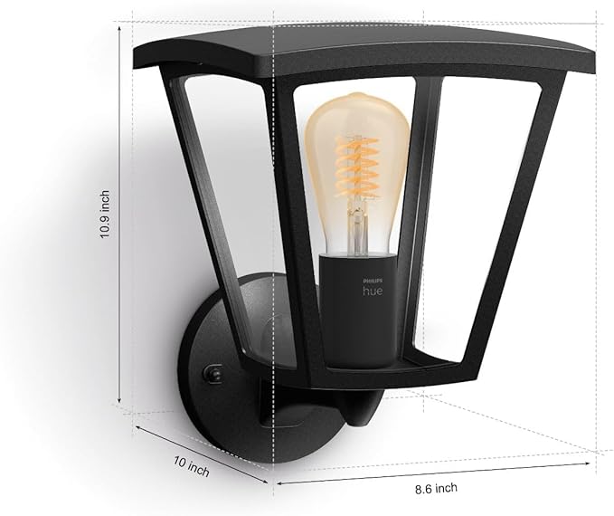 Philips Hue Inara Outdoor Smart Wall Light Black - E26 White Filament LED Bulb - 1 Pack - Requires Hue Bridge - Control with Hue App and Voice - Weatherproof
