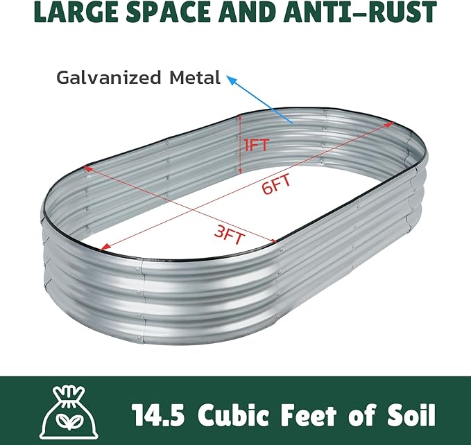 LINEX Galvanized Raised Garden Bed 6x3x1 ft Metal Raised Garden Beds Outdoor Planter Boxes Clearance for Gardening Vegetables Flowers Herbs Above Ground