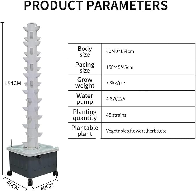Hydroponic Grow Kit Indoor Garden Hydroponic Tower Growing Sytem 15 Layer 45 Plants Sites Vertical Hydroponic Tower Stackable Mobile Eco for