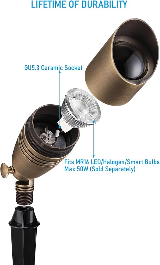 LEONLITE Solid Cast Brass Landscape Spotlights Low Voltage Landscape Light 12V Directional Uplights for Tree House Work with MR16 Bulb (Bulbs Not Included) IP65 7.72 Tall Bronze Pack of 4