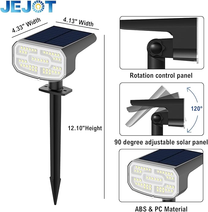 Solar Lights Outdoor Waterproof IP65Auto On/Off 2700K 2 Lighting Modes Super Bright LED Solar Powered Yard Garden Solar Spot Lights for Outside Landscape -8 Pack