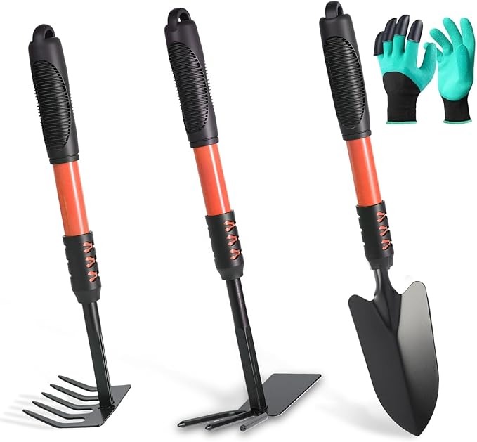 Garden Tool Set 4 Pack Gardening Tools Stainless Steel Heavy Duty Hand Cultivator Hoes Shovel for Planting Weeding Digging Gardening Gifts for WomenOrange