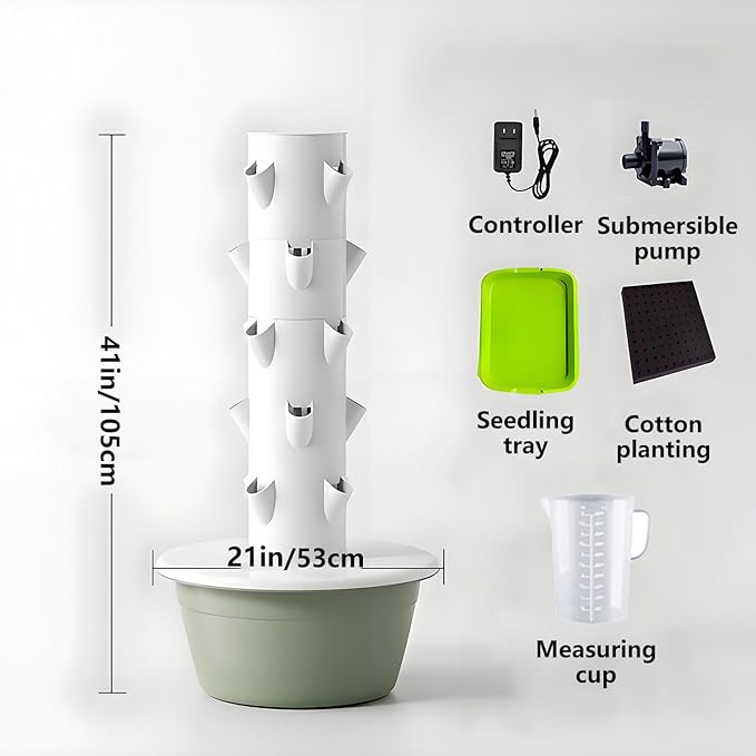 Balcony Hydroponic Growing System for Gardening Lover Detachable Colonization Cups Home Garden Farm Greenhouse Vertical Tower Planters with Lights Hydroponic Tower Green-5Layer