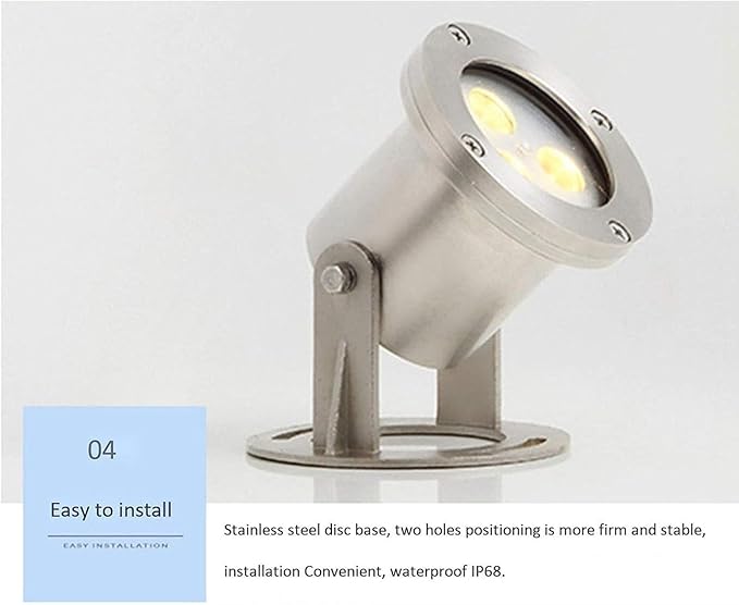 LED Beam Spotlight - IP68 Waterproof Stainless Steel LED Landscape Lighting Fixture 12/24V Underwater Pond Brightening Light Panel Spotlight for Garden SquareWhite Light 3W(12V)