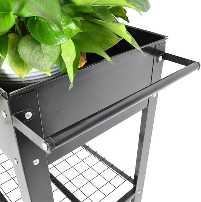 Mobile Metal Raised Garden Bed Cart with Wheels Elevated Planter Box for Vegetables Herbs Flowers Indoor &amp Outdoor Patio Balcony Backyard Ergonomic Waist-High Design Black