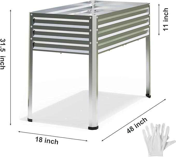 Galvanized Raised Garden Bed with Legs 2PCS 48x18x31.5 Inch Elevated Metal Planter Box 300lbs Capacity for Vegetables Flowers Herbs. Suitable for Garden Balcony Patio Backyard.
