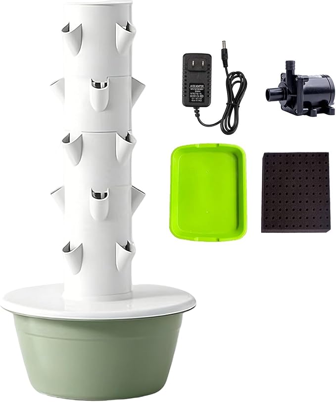 Vertical Hydroponic Grow Tower Auto Water Circulation 5Tier 20Plants 30L Water Tank Hydroponics Tower for VegetableFruits Green-OutdoorVersion