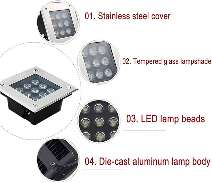 LED Landscape Lights - Outdoor Buried Lights AC 220V Square Embedded Spotlight IP67 Waterproof Ultra-Thin Ecorative Floor Lamp for Pathway Walkway Deck Yard Easy Installation