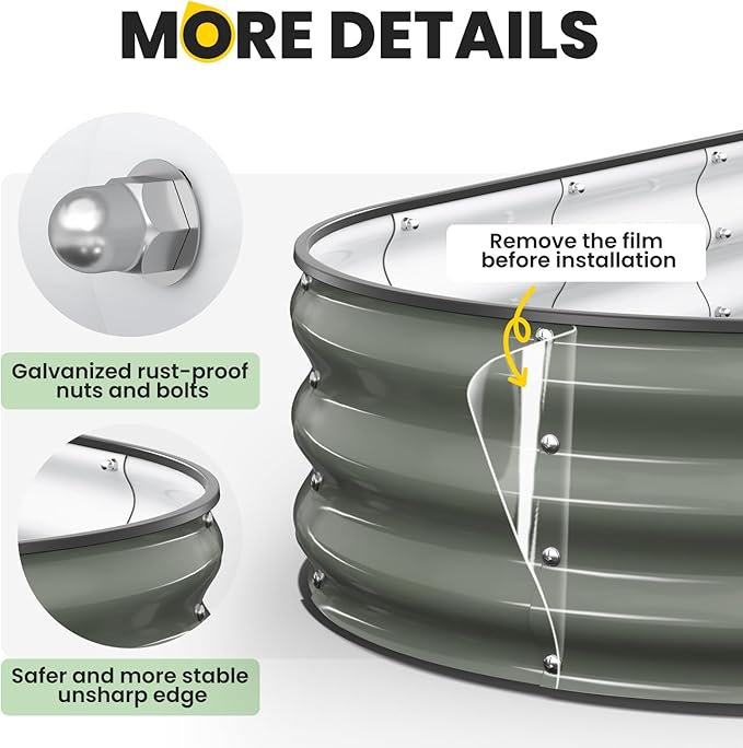 Galvanized Raised Garden Bed 6x3x1 FT Oval Metal Raised Garden Bed Outdoor Planter Box with Open Bottom Rust-Resistant Steel Garden Bed for Vegetables Herbs Flowers Easy Assembly