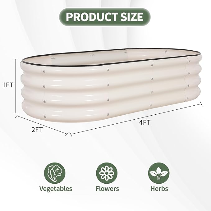 1MORE Galvanized Raised Garden Bed- Planter Garden Boxes Outdoor Raised Beds for Gardening 4x2x1ft Metal Garden Bed Kit for Vegetables Flower Planter Raised Beds with Protective Tape &amp Tools.Wh