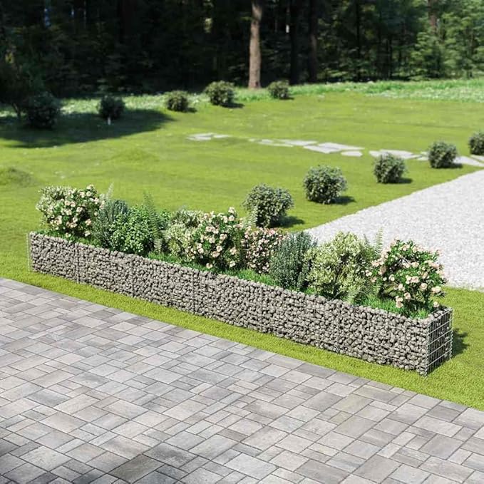 Gabion Raised Bed Silver Galvanized Steel 21.3 x 19.7 x 19.7 in Rectangular Outdoor Planter Box for Gardening High Load Capacity