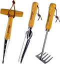 Gardtech Garden Tool Set Made by Real Ash Wood Handle and Thicken Stainless Steel- 3 Pcs Including Garden Hand Trowel Transplant Cultivator-Gardening Gifts for Gardener