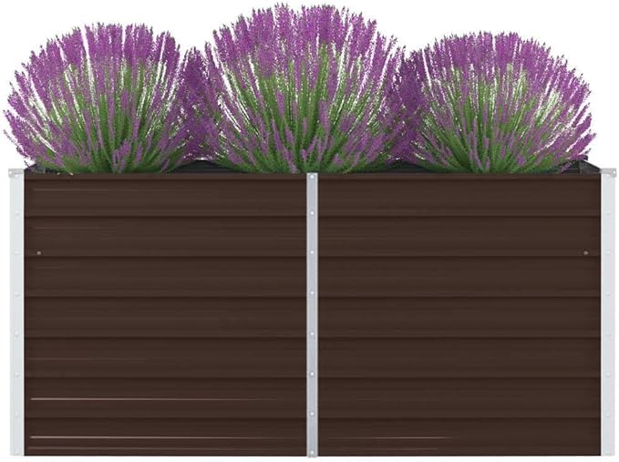 Raised Garden BedVegetable Trellis Large Planter Box for Growing Flowers Porch and Fruits Herbs Decks Patios 63X31.5X17.7 Galvanized Steel Brown