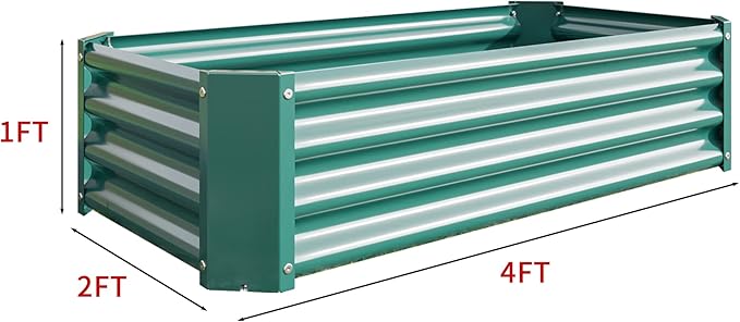 Raised Garden Bed kit 4 * 2 * 1ft Outdoor Raised Beds for Gardening Galvanized Raised Planter Box Suitable for Home Garden Patio Planting Vegetables Flowers and Herb Fruits (Green)