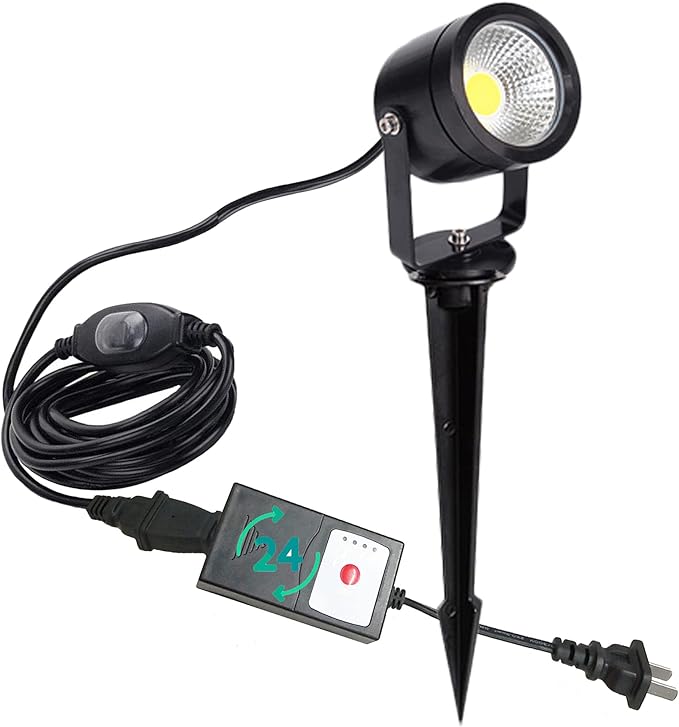 Outdoor LED Spotlight Timer Waterproof Bright Flag Light with Spiked Stand Landscape Automatic Mini Lawn Lamp 5W Graden Light Lawn Decorative Lamp with Plug Courtyard Front Yard Warm White