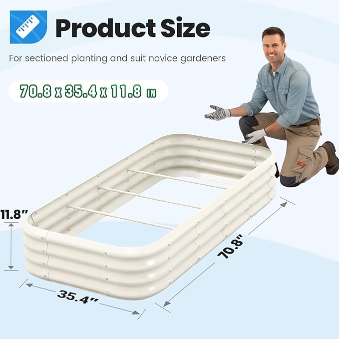 Quictent Galvanized Raised Garden Bed Kit 6x3x1ft Oval Large Metal Outdoor Planting Box Ground Planter Strengthened by Crossbar Beige