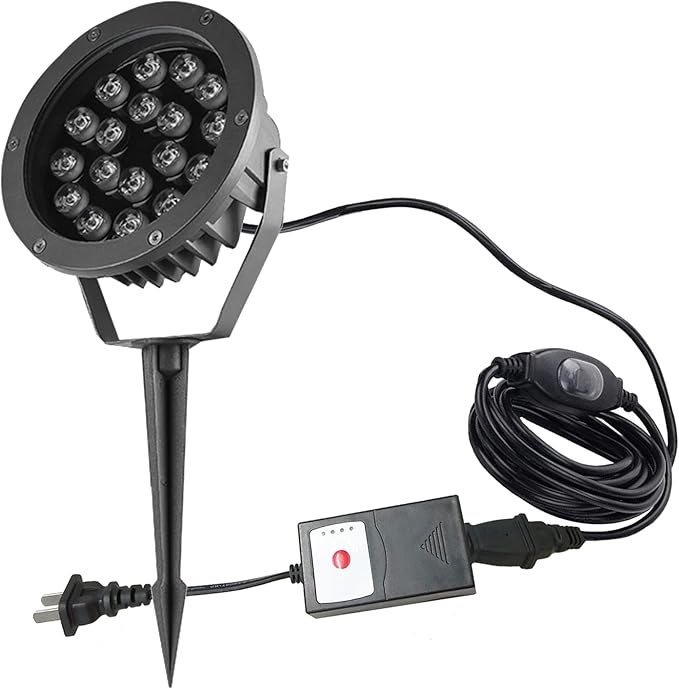 Outdoor LED Spotlight Waterproof Bright Outdoor Landscape Automatic Timer Mini Lawn Lamp 18W Graden Lights with Spiked Stand Lawn Decorative Lamp with Plug Courtyard Flag Light Warm White