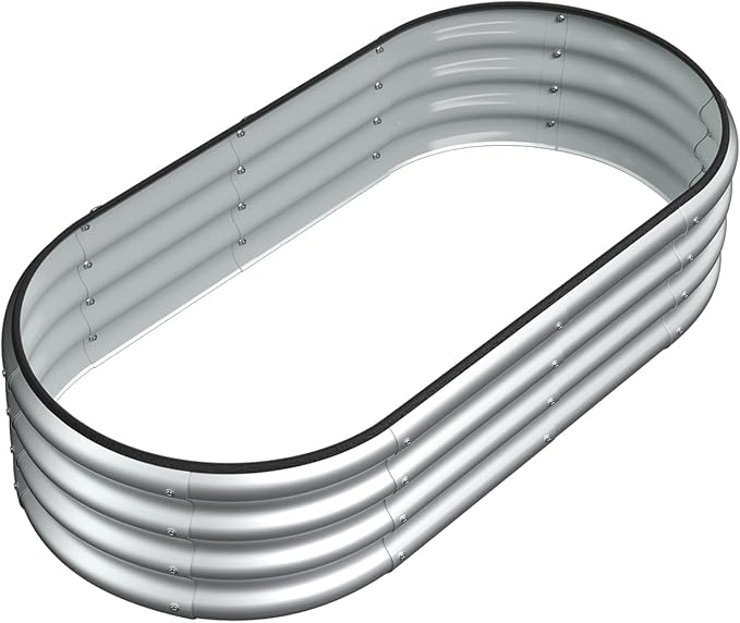 4x2x1 FT Oval Metal Raised Garden Bed Elevated Garden Planter Box Outdoor Trough Planter for Outdoor Plants Flower Vegetables Fruit Herbs (Silver 1PC)