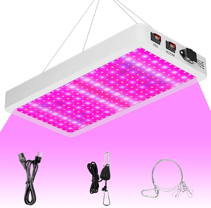 LED Grow Light 500W Equivalent Plant Lamp Veg/Bloom 2Modes Dimming Full Spectrum Panel Lights IP65 Waterproof Red Blue Greenhouse Hydroponic 110V Succulent Fruit Vegetable Indoor Cultivation Lighting