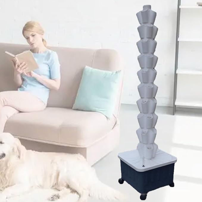 Vertical Hydroponic TowerSoilless Cultivation Hydroponic Planting ColumnsHydroponics Garden Grow Towerfor Indoor/Outdoor Planting Equipment White-10-layer