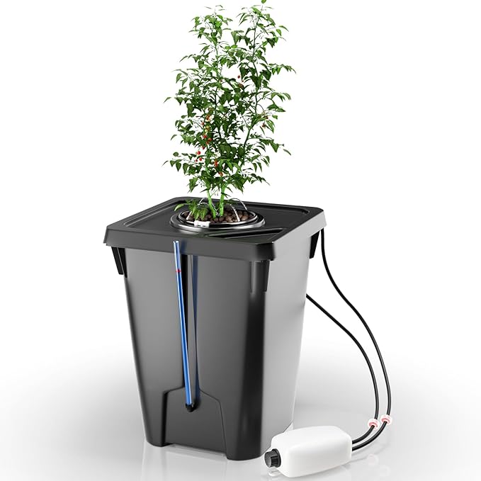 DWC Hydroponics Growing System with Top Drip Kit 7 Gallon Deep Water Culture Bucket System with Air Pump Air Stone Air Hose Recirculating Drip Garden System