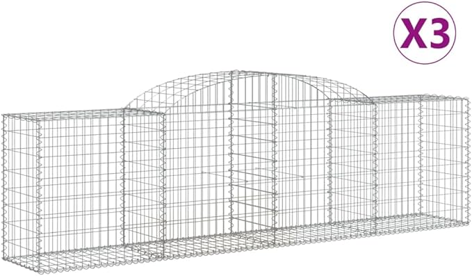 Gabion Basket Set of 3 Silver Galvanized Iron Outdoor Raised Garden Bed Planter 118x39 Modern Industrial Metal Fence Wall for Patio Backyard