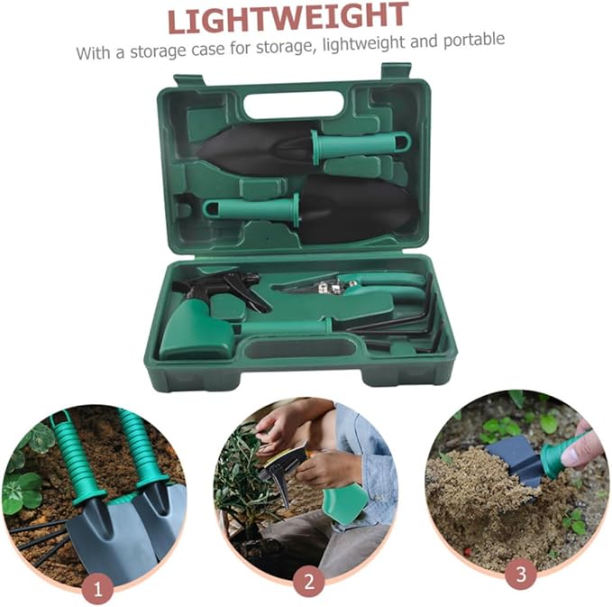 Garden Tool Set with Gardening Shovels and Rake 5pcs Portable Hand Tools for Planting and Pruning Steel Construction with Carrying Case for Outdoor Gardening and Landscaping