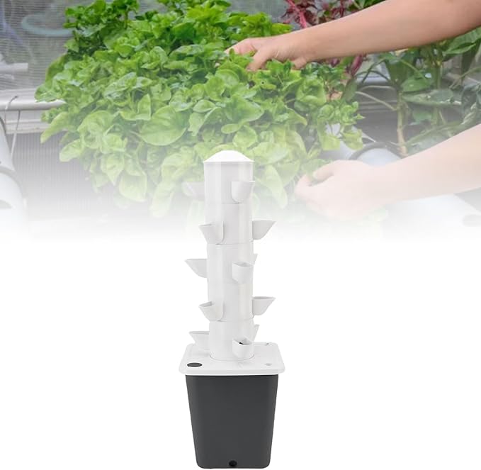Zunate Hydroponics Growing System 15 Holes Indoor Vertical Tower System Kit Vertical Tower Planter 10L Smart Hydroponic Growing Kit for Gardening Lover (US Plug)