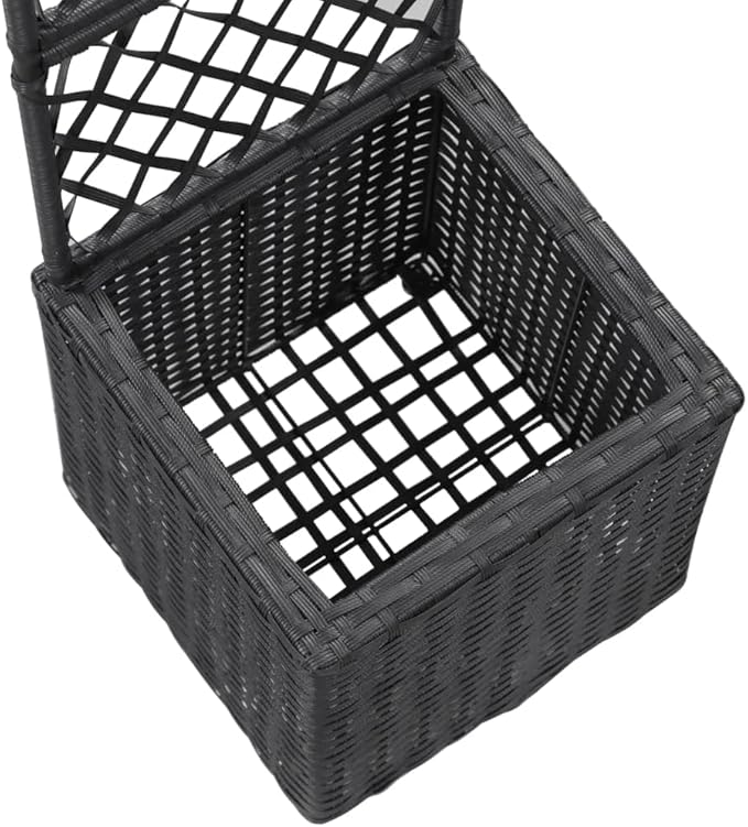 Trellis Raised Bed Poly Rattan with 1 Pot Black Planter Box with Trellis Free Standing Garden Raised Bed for Flower Climbing and Hanging Plants 11.8x11.8x42.1