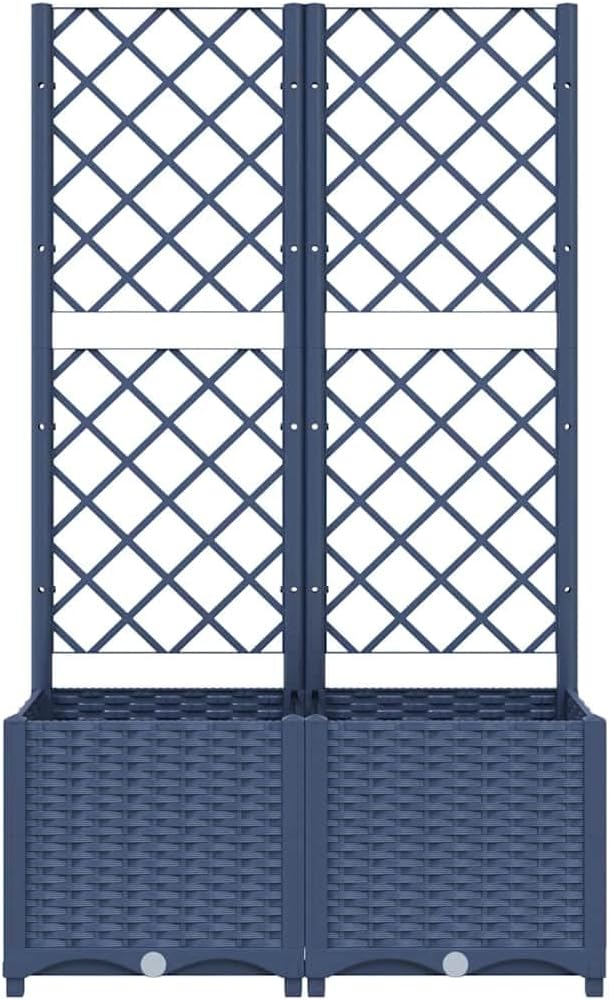 Large Garden Planter with Trellis Blue Grey Polypropylene 31.5x15.7x53.5 Inch Outdoor Raised Garden Bed for Climbing Plants Patio Balcony Decor