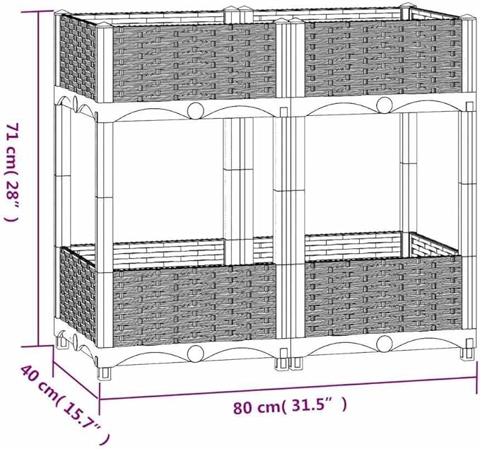 Raised Garden Bed Black 31.5x31.5x28 PP Planter Box Matte Rectangular Planter for Outdoor Easy-Assemble Patio Box for Herbs Flowers Vegetables