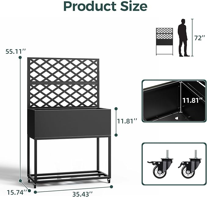 Metal Planter Box Multi-Functional &amp Easy to Assemble 55 H x 35 W Raised Garden Bed for Climbing Plants Elevated Standing Garden Planter with Drainage Holes for Outdoor Patio