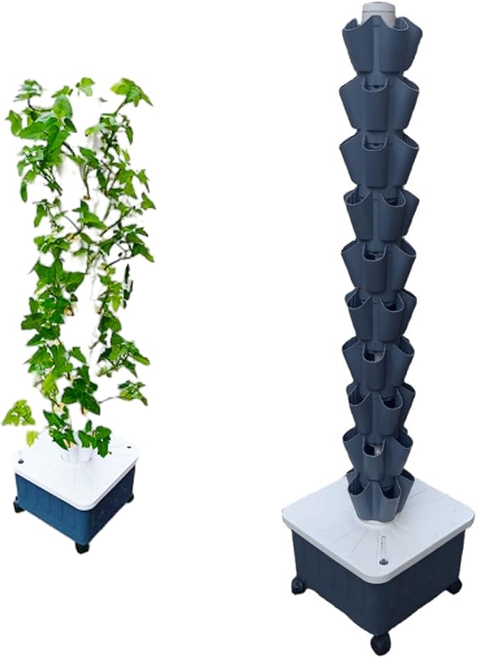 DIY Vertical Tower Planters with Multi-layer Detachable PP Colonization Cups Indoor Soilless Vegetable Planting Hydroponic System(Gray10th floor)