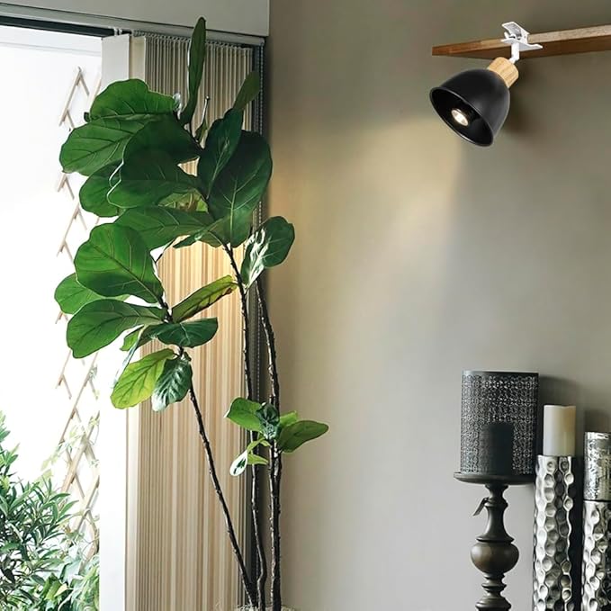 Clip Mount Adjusted Angle 5.9Ft Plug in Timing Cord Plant Light Full Spectrum 4500K 10W Black Metal Wood Base Vintage Clamp Light for Indoor Growing Plants Flowers