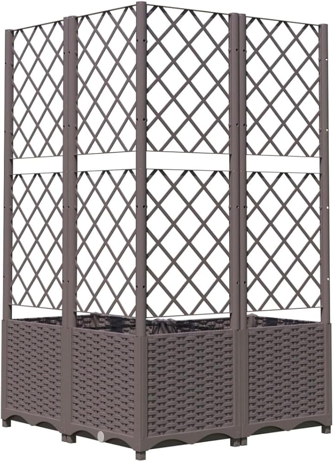Brown Large Outdoor Planter with Trellis 31.5 x 31.5 x 53.5 in UV-Resistant Polypropylene Raised Garden Bed Box for Patio Balcony &amp Terrace