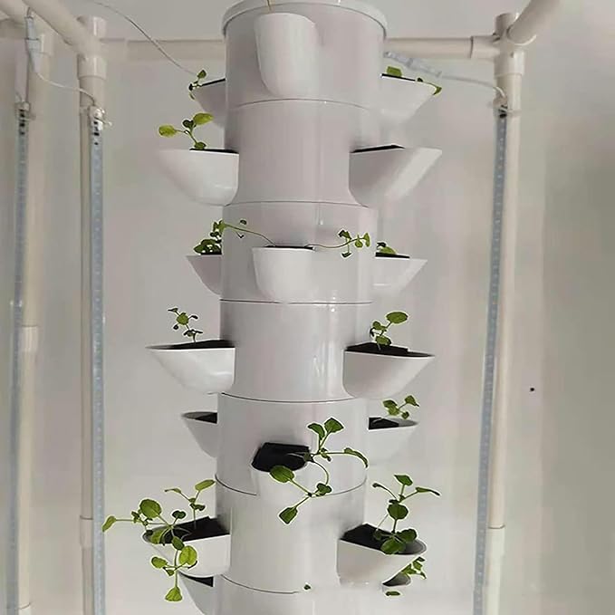 Hydroponics Tower 45 Pods Garden Hydroponic Growing SystemGarden Tower Aeroponics Growing Kit with Pump and Movable Water Tankfor Home Kitchen Gardening