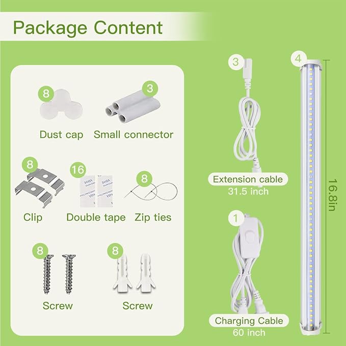 GYTF Plant Grow Light Strips 204 LED-Bulbs 5000K White Full Spectrum Grow Light Strips for Indoor Plants Succulents Seeds Starting Greenhouse End-to-End Connection (4x10W 200W Equivalent)