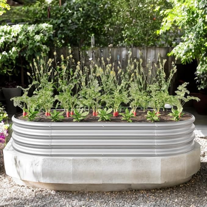 Metal Raised Garden Bed Large Planter Boxes Outdoor for Flowers and Vegetables Raised Flower Bed with Open Base for Better Drainage Durable Raised Beds for Gardening (Silver)