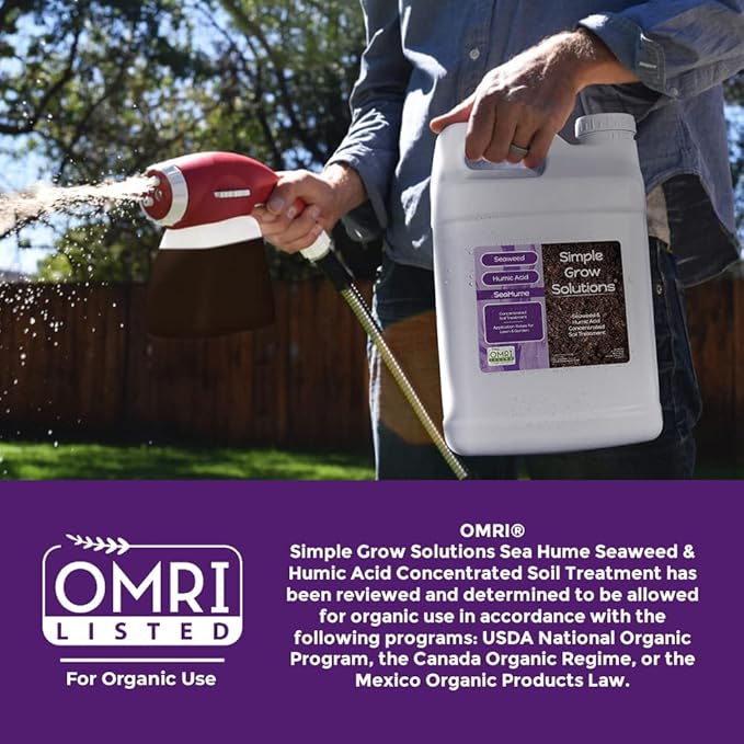 Organic Liquid Seaweed for Lawn &amp Plants - 8% Kelp Blended with Humic Acid - OMRI Organic Fertilizer Supplement Concentrated - Sea Hume- Natural Treatment for Turf Grass and Garden - Simple Lawn S