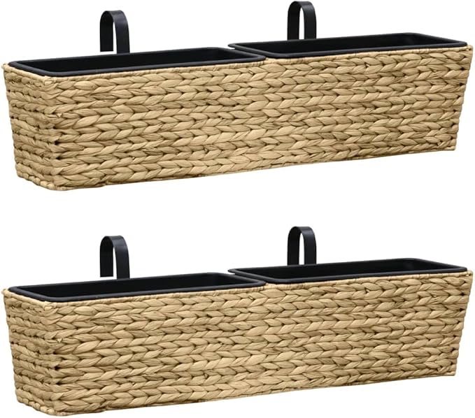 Planter Set of 2 Natural Water Hyacinth Steel Baskets for Indoor Garden Raised Flower Bed Patio Cages and Baskets