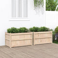Garden Planter Set of 2 Natural Wood Color Solid Pine Rectangular Raised Garden Bed Outdoor Planters for Flowers Herbs Vegetables