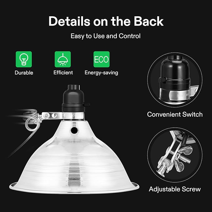 VIVOSUN Clamp Lamp Light with Detachable 8.5 Inch Aluminum Reflector up to 150 Watt E26 Socket (No Bulb Included) 6 Feet Cord UL Listed Pack of 2