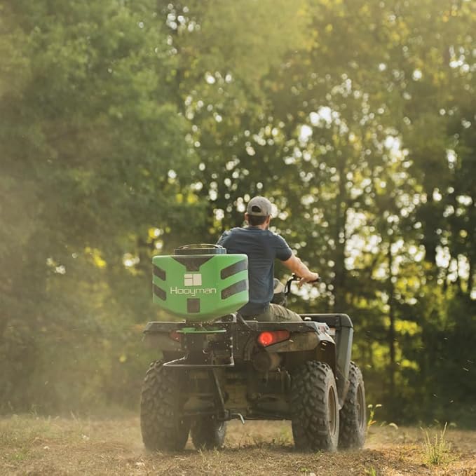 Hooyman Vehicle Spreader with Adjustable Feed Rate Universal Attachment 125LB Capacity for Seeding Land Management and Lawncare
