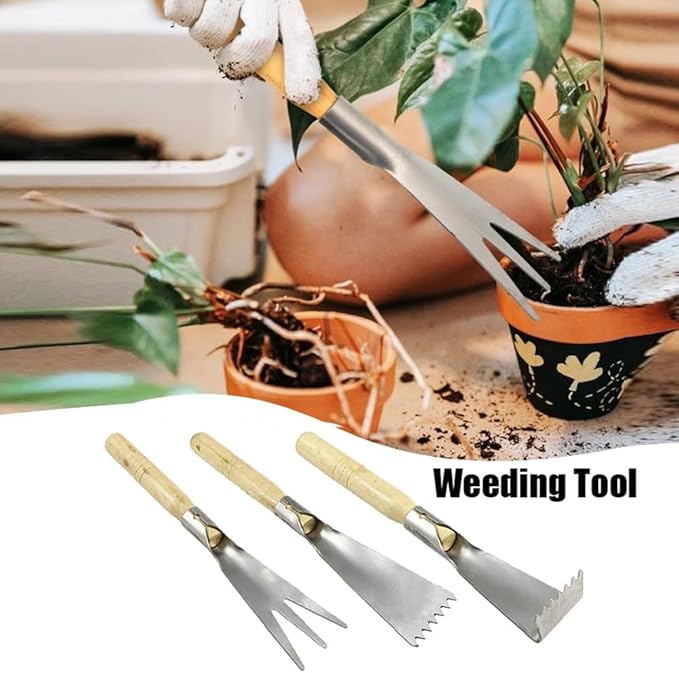 3 Pieces Mini Garden Tool SetStainless Steel Garden Hand TrowelWeeding Shovel Trowel and Rake Labor-Saving Hand Shovels for Digging Transplanting Planting Weeding Remover Tool