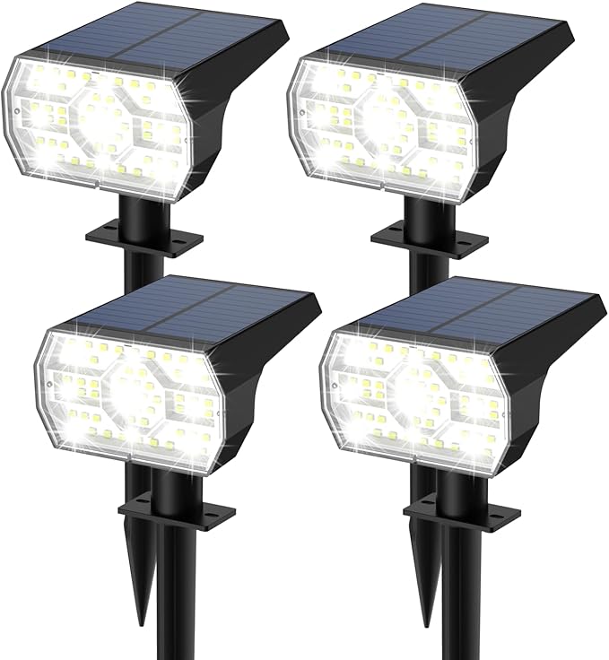 Solar Spotlights Outdoor Waterproof 4 Pack IP65 62 LED 3 Lighting Modes
