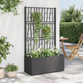 Dark Grey Polypropylene Garden Planter with Trellis 21.1 Gallon Outdoor Raised Garden Bed Decorative Inlays 14.2x31.5x55.1 Inch for Balcony Patio