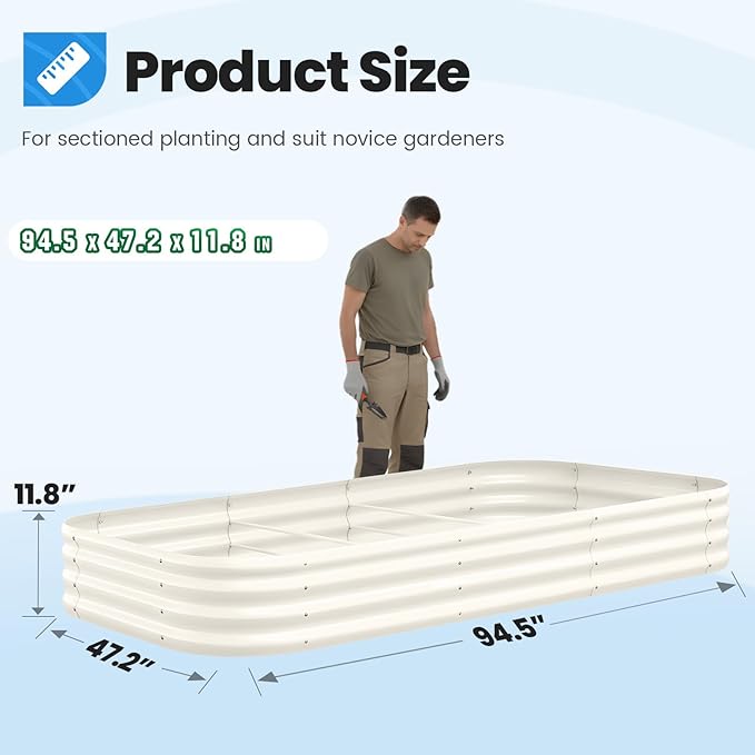 Quictent Galvanized Raised Garden Bed Kit 8x4x1 ft Oval Metal Planter Box for Vegetables Strengthened by Crossbar Beige